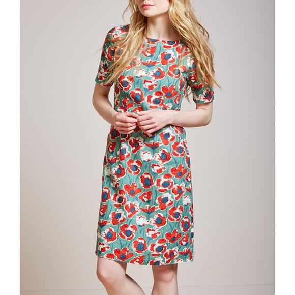 Seasalt Cornwall Porthmeor Linen Floral Dress Red Blue Plus Lined Sheath 18 - Picture 1 of 8